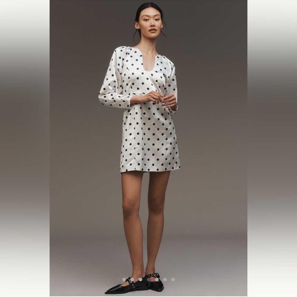 Anthropologie Siempre Long-Sleeve Polka Dot Mini Dress Satin Women’s Size XS NWT